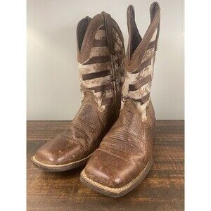 Durango DDB0397 Men’s 8.5M Western Boots Digi Camo Flag Square Toe Brown